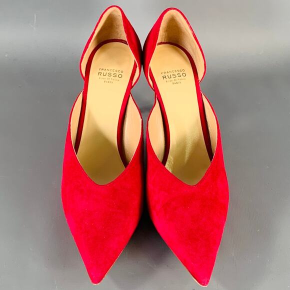 FRANCESCO RUSSO Size 7 Red Suede Pointed Toe D'Orsay Pumps - Picture 5 of 11